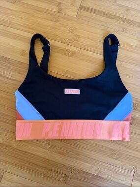 P.E NATION Backcheck Sports Bra Color-block Black Coral Light Blue XS NWOT
